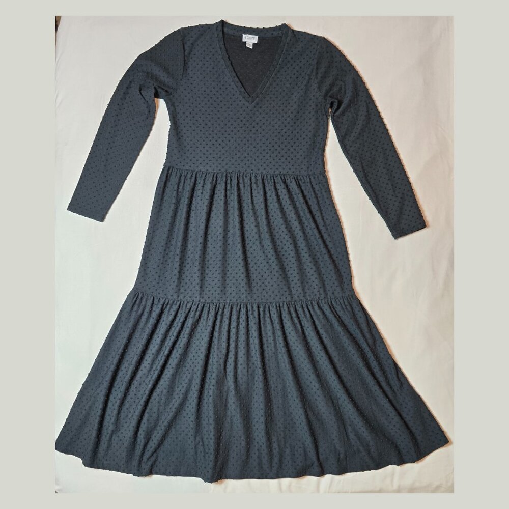 J.Crew Black Swiss Dot Long Sleeve Tiered Midi Dress – XS